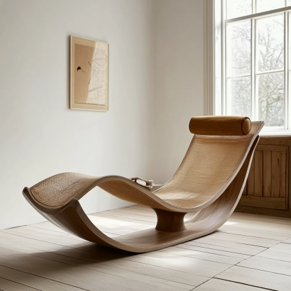 Wabi-sabi style rocking chair, solid wood rocking chair, Japanese modern, simple and retro, original solid wood wicker round - Image 4