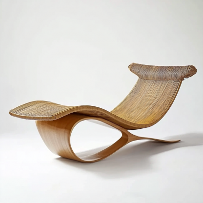 Wabi-sabi style solid wood rattan rocking chair, a modern and simple Japanese wabi-sabi style retro solid wood rattan rocking chair - Image 5
