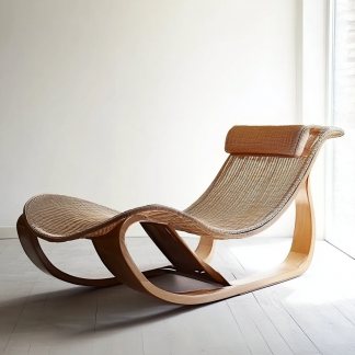 Wabi-sabi style solid wood rattan rocking chair, a modern and simple Japanese wabi-sabi style retro solid wood rattan rocking chair