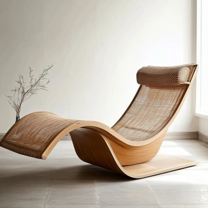 Wabi-sabi style solid wood rattan rocking chair, a modern and simple Japanese wabi-sabi style retro solid wood rattan rocking chair - Image 3