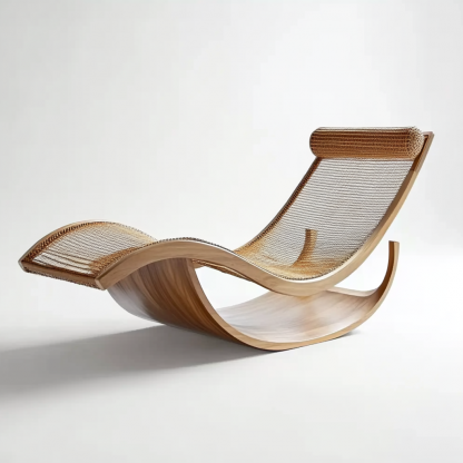 Wabi-sabi style solid wood rattan rocking chair, a modern and simple Japanese wabi-sabi style retro solid wood rattan rocking chair - Image 2