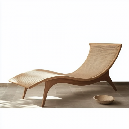 Wabi-sabi style solid wood rattan rocking chair, a modern and simple Japanese wabi-sabi style retro solid wood rattan rocking chair - Image 9