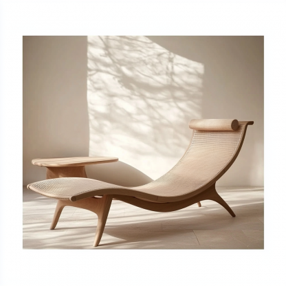 Wabi-sabi style solid wood rattan rocking chair, a modern and simple Japanese wabi-sabi style retro solid wood rattan rocking chair - Image 8