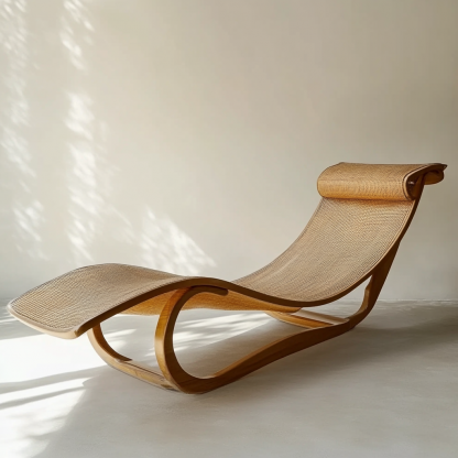 Wabi-sabi style solid wood rattan rocking chair, a modern and simple Japanese wabi-sabi style retro solid wood rattan rocking chair - Image 9