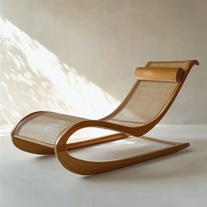 Wabi-sabi style solid wood rattan rocking chair, a modern and simple Japanese wabi-sabi style retro solid wood rattan rocking chair - Image 8