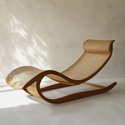 Wabi-sabi style solid wood rattan rocking chair, a modern and simple Japanese wabi-sabi style retro solid wood rattan rocking chair - Image 7