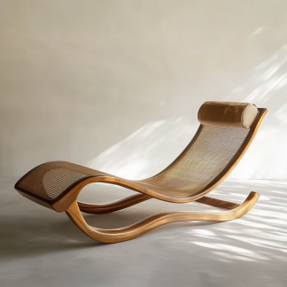 Wabi-sabi style solid wood rattan rocking chair, a modern and simple Japanese wabi-sabi style retro solid wood rattan rocking chair