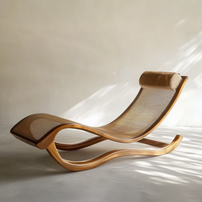 Wabi-sabi style solid wood rattan rocking chair, a modern and simple Japanese wabi-sabi style retro solid wood rattan rocking chair
