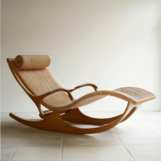 Wabi-sabi style rocking chair, solid wood rocking chair, Japanese modern, simple and retro, original solid wood wicker round