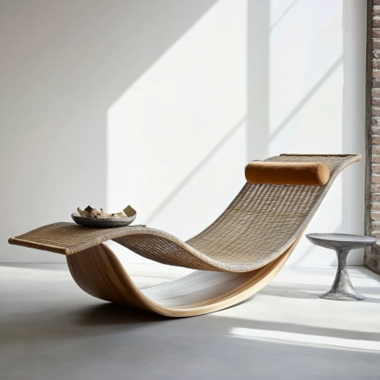 Wabi-sabi style rocking chair, solid wood rocking chair, Japanese modern, simple and retro, original solid wood wicker round - Image 5