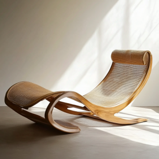 Wabi-sabi style rocking chair, solid wood rattan woven outdoor leisure lounge chair, waterproof and sun-proof hotel rattan chair