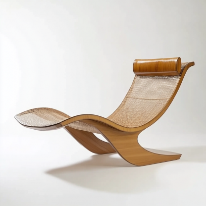 Wabi-sabi style rocking chair, solid wood rattan woven outdoor leisure lounge chair, waterproof and sun-proof hotel rattan chair - Image 6