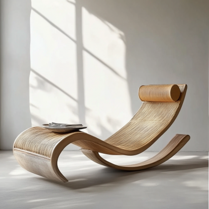 Wabi-sabi style solid wood rattan rocking chair, a modern and simple Japanese wabi-sabi style retro solid wood rattan rocking chair - Image 9