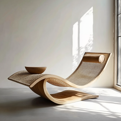 Wabi-sabi style solid wood rattan rocking chair, a modern and simple Japanese wabi-sabi style retro solid wood rattan rocking chair - Image 8