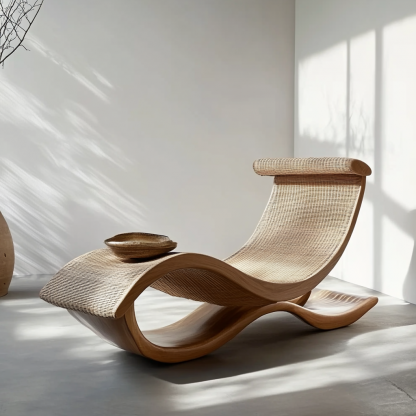 Wabi-sabi style solid wood rattan rocking chair, a modern and simple Japanese wabi-sabi style retro solid wood rattan rocking chair - Image 7