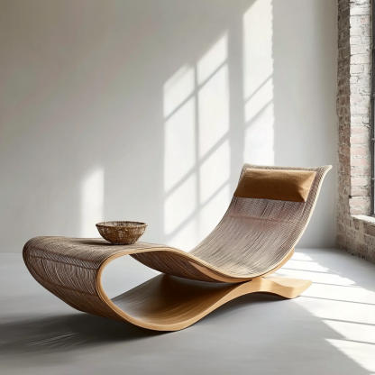 Wabi-sabi style solid wood rattan rocking chair, a modern and simple Japanese wabi-sabi style retro solid wood rattan rocking chair - Image 6