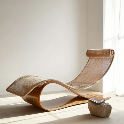 Wabi-sabi style solid wood rattan rocking chair, a modern and simple Japanese wabi-sabi style retro solid wood rattan rocking chair - Image 9