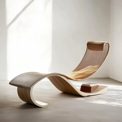 Wabi-sabi style solid wood rattan rocking chair, a modern and simple Japanese wabi-sabi style retro solid wood rattan rocking chair - Image 8