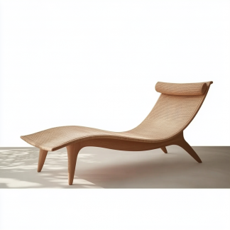 Wabi-sabi style solid wood rattan sofa type imperial concubine chair, Nordic solid wood imperial concubine chair, modern and simple home, natural wood color