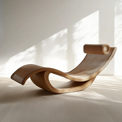 Wabi-sabi style solid wood rattan rocking chair, a modern and simple Japanese wabi-sabi style retro solid wood rattan rocking chair - Image 4