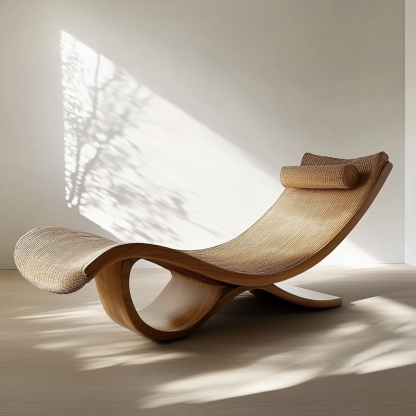 Wabi-sabi style solid wood rattan rocking chair, a modern and simple Japanese wabi-sabi style retro solid wood rattan rocking chair - Image 2
