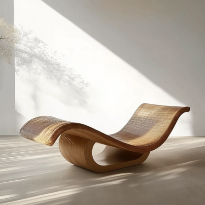 Wabi-sabi style solid wood rattan rocking chair, a modern and simple Japanese wabi-sabi style retro solid wood rattan rocking chair - Image 9