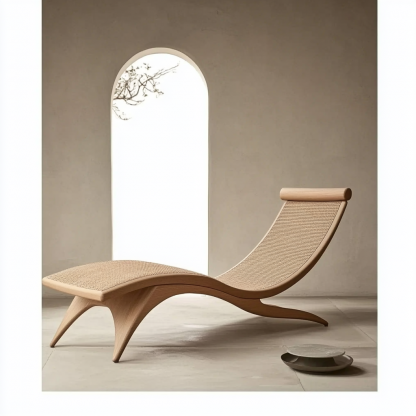 Wabi-sabi style solid wood rattan rocking chair, a modern and simple Japanese wabi-sabi style retro solid wood rattan rocking chair - Image 7