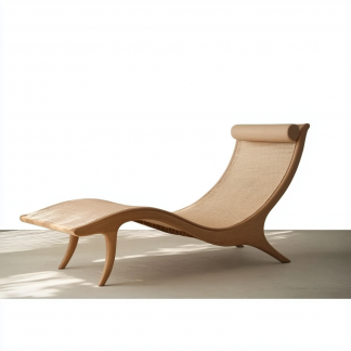 Wabi-sabi style solid wood rattan sofa type imperial concubine chair, Nordic solid wood imperial concubine chair, modern and simple home, natural wood color