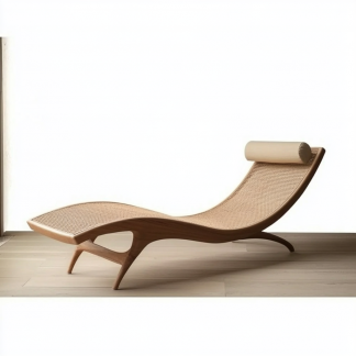 Wabi-sabi style solid wood rattan sofa type imperial concubine chair, Nordic solid wood imperial concubine chair, modern and simple home, natural wood color