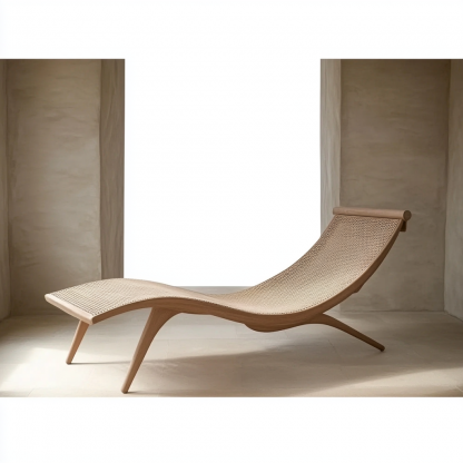Wabi-sabi style solid wood rattan rocking chair, a modern and simple Japanese wabi-sabi style retro solid wood rattan rocking chair - Image 8