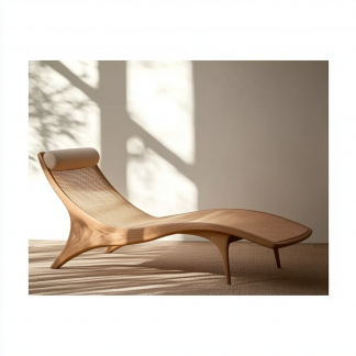Wabi-sabi style solid wood rattan rocking chair, a modern and simple Japanese wabi-sabi style retro solid wood rattan rocking chair