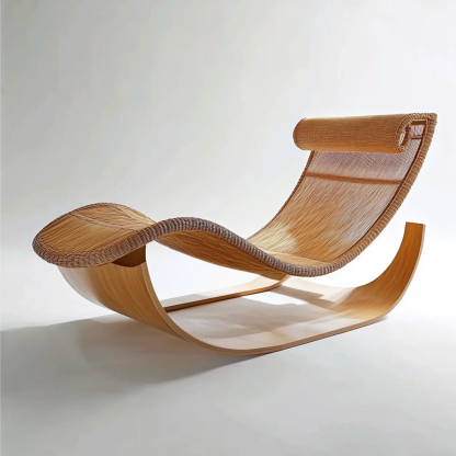 Wabi-sabi style solid wood rattan rocking chair, a modern and simple Japanese wabi-sabi style retro solid wood rattan rocking chair - Image 5