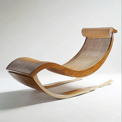 Wabi-sabi style solid wood rattan rocking chair, a modern and simple Japanese wabi-sabi style retro solid wood rattan rocking chair - Image 4