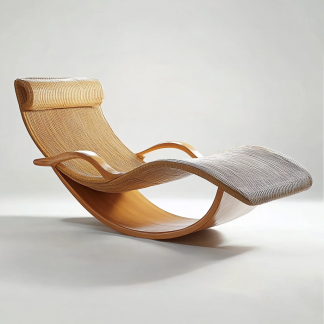 Wabi-sabi style solid wood rattan rocking chair, a modern and simple Japanese wabi-sabi style retro solid wood rattan rocking chair