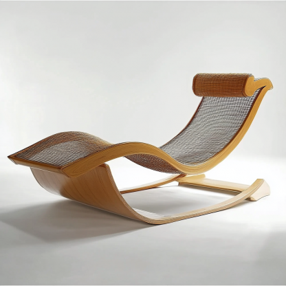 Wabi-sabi style solid wood rattan rocking chair, a modern and simple Japanese wabi-sabi style retro solid wood rattan rocking chair - Image 2