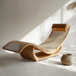 Wabi-sabi style solid wood rattan rocking chair, a modern and simple Japanese wabi-sabi style retro solid wood rattan rocking chair