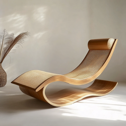 Wabi-sabi style solid wood rattan rocking chair, a modern and simple Japanese wabi-sabi style retro solid wood rattan rocking chair - Image 5