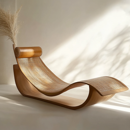 Wabi-sabi style solid wood rattan rocking chair, a modern and simple Japanese wabi-sabi style retro solid wood rattan rocking chair - Image 4
