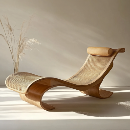 Wabi-sabi style solid wood rattan rocking chair, a modern and simple Japanese wabi-sabi style retro solid wood rattan rocking chair - Image 3