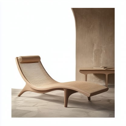 Wabi-sabi style solid wood rattan rocking chair, a modern and simple Japanese wabi-sabi style retro solid wood rattan rocking chair - Image 5