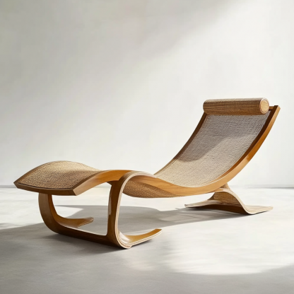 Wabi-sabi style solid wood rattan rocking chair, a modern and simple Japanese wabi-sabi style retro solid wood rattan rocking chair - Image 7