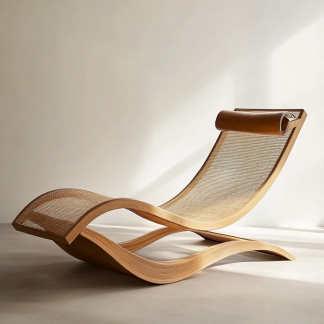 Wabi-sabi style solid wood rattan rocking chair, a modern and simple Japanese wabi-sabi style retro solid wood rattan rocking chair