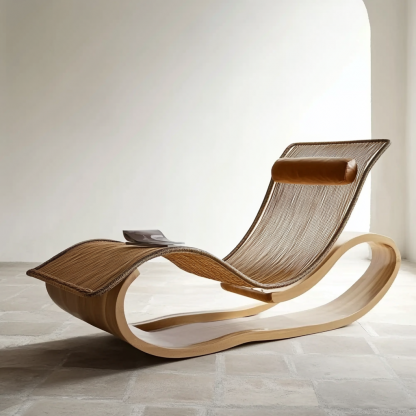 Wabi-sabi style solid wood rattan rocking chair, a modern and simple Japanese wabi-sabi style retro solid wood rattan rocking chair - Image 5