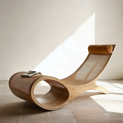Wabi-sabi style solid wood rattan rocking chair, a modern and simple Japanese wabi-sabi style retro solid wood rattan rocking chair - Image 4