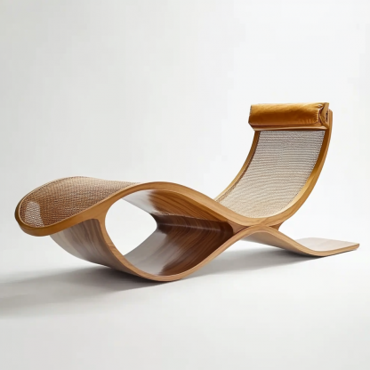 Wabi-sabi style solid wood rattan rocking chair, a modern and simple Japanese wabi-sabi style retro solid wood rattan rocking chair - Image 5