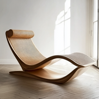 Wabi-sabi style solid wood rattan rocking chair, a modern and simple Japanese wabi-sabi style retro solid wood rattan rocking chair - Image 4
