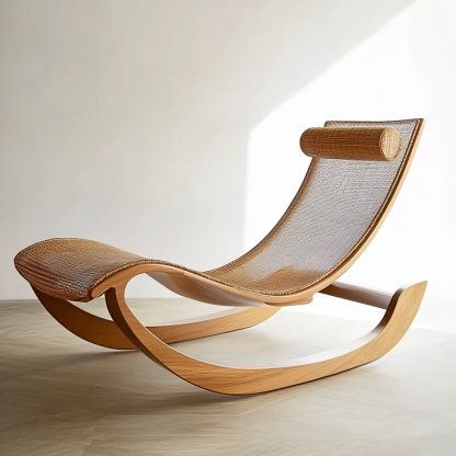 Wabi-sabi style solid wood rattan rocking chair, a modern and simple Japanese wabi-sabi style retro solid wood rattan rocking chair - Image 3