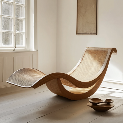 Wabi-sabi style solid wood rattan rocking chair, a modern and simple Japanese wabi-sabi style retro solid wood rattan rocking chairWabi-sabi style solid wood rattan rocking chair, a modern and simple Japanese wabi-sabi style retro solid wood rattan rocking chair - Image 4