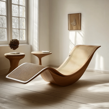 Wabi-sabi style solid wood rattan rocking chair, a modern and simple Japanese wabi-sabi style retro solid wood rattan rocking chairWabi-sabi style solid wood rattan rocking chair, a modern and simple Japanese wabi-sabi style retro solid wood rattan rocking chair - Image 3