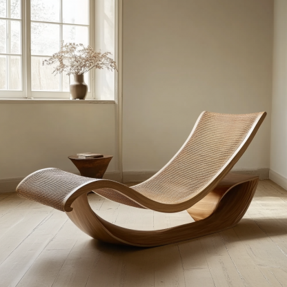 Wabi-sabi style solid wood rattan rocking chair, a modern and simple Japanese wabi-sabi style retro solid wood rattan rocking chair - Image 2